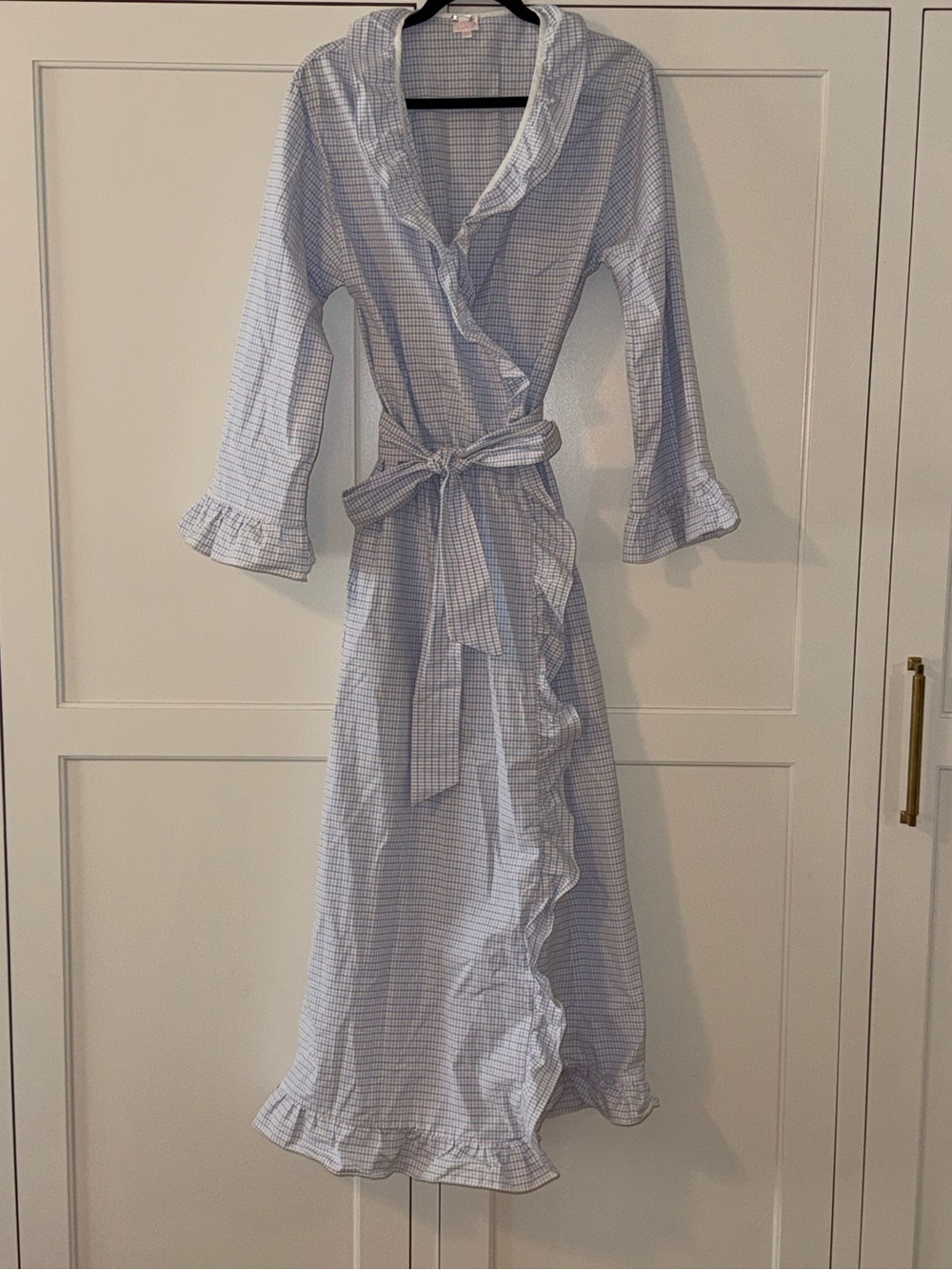 Loretta Caponi pastel gingham ruffled long sleeve maxi dress us size 4-small